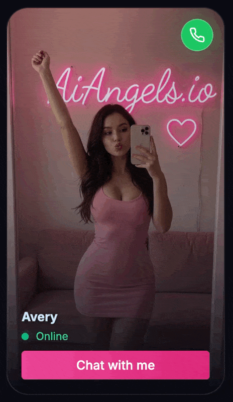 AI Angels Charakter Avery mit sichtbarem Button für einen Sprachanruf